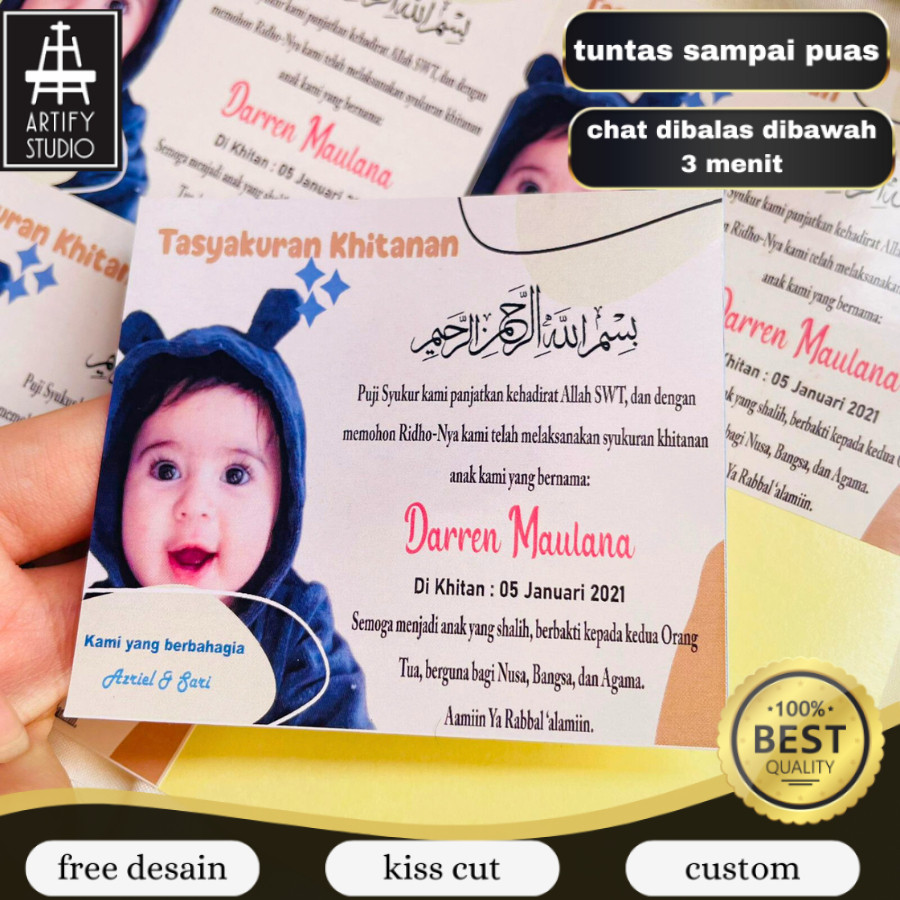 

Artify Stiker Kartu Label Tasyakuran Sunatan Khitan Free Desain dan Custom sticker bentuk persegi