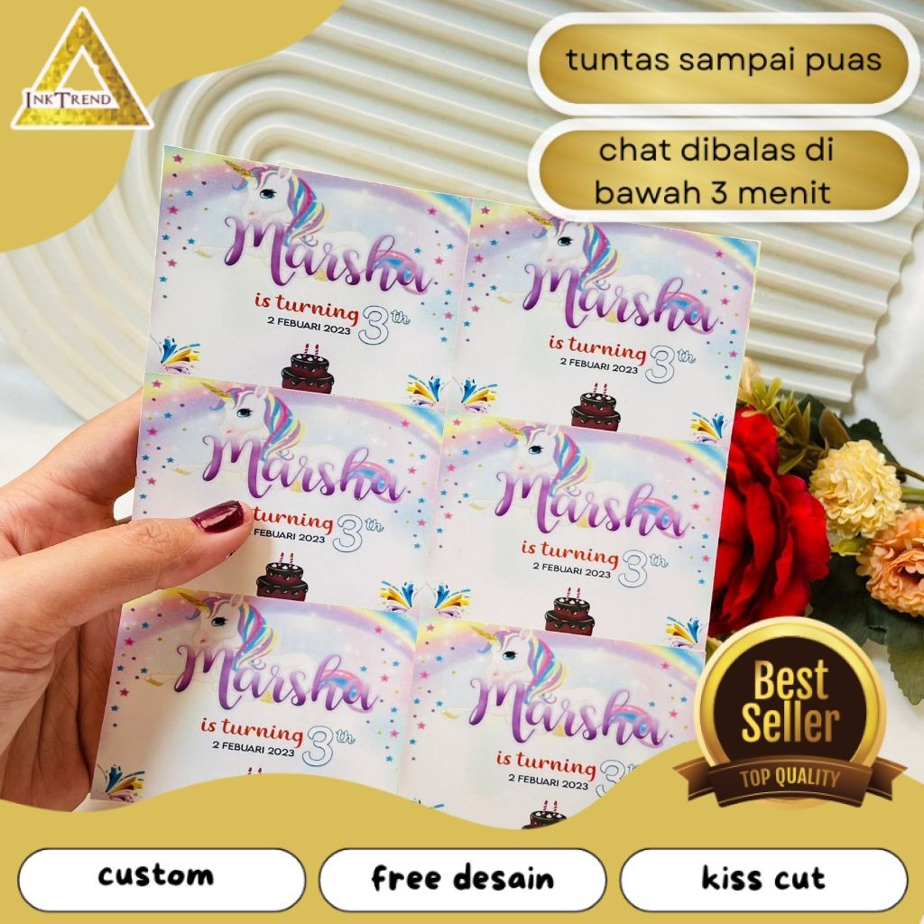 

INKA Print Sticker Ulang Tahun Anak Stiker Label Ultah Ulang Taun Bentuk Persegi Free Desain