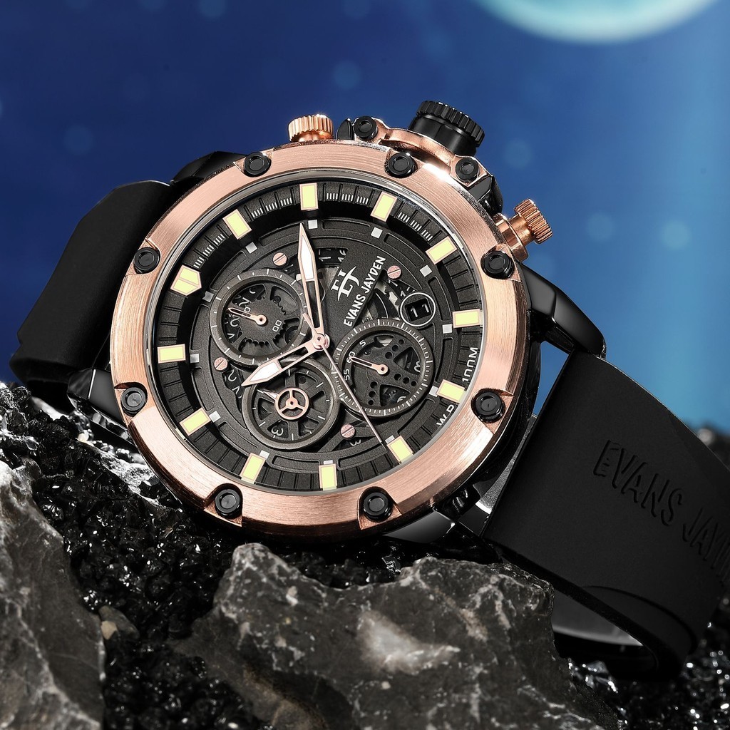 Evans Jayden Jam Tangan Pria 9570 Rubber Silicon Chrono Kaca Safir 10 ATM