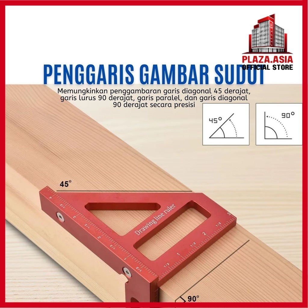 Penggaris Kayu Sudut Siku 45 90 Derajat Skala Metrik Multifungsi Aluminium Pertukangan Multi Angle