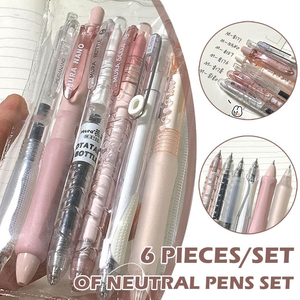 

6pcs/set Peach Clear Tea Press Neutral Pen Quick Drying Black Pen for Students School Supplies Office Korean Stationery