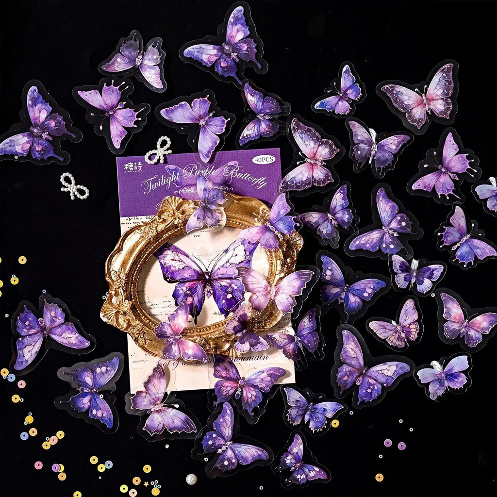 

Journamm 40pcs/pack PET Butterfly Stickers DIY Scrapbooking Collage Junk Journal Planner Decorative Materials Sticker Stationery