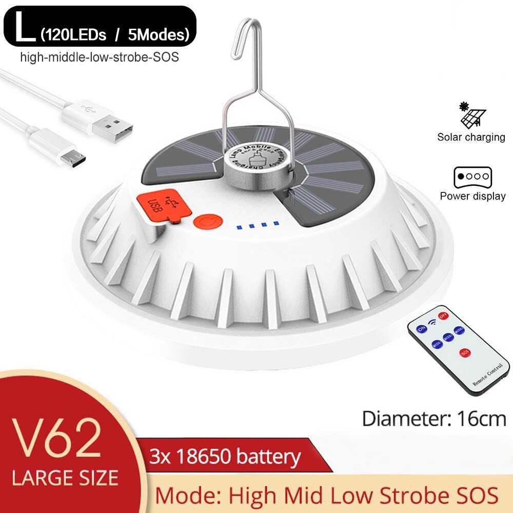 Lampu Travel Kamping Hiking Darurat Tenaga Surya Cas USB Led Remot