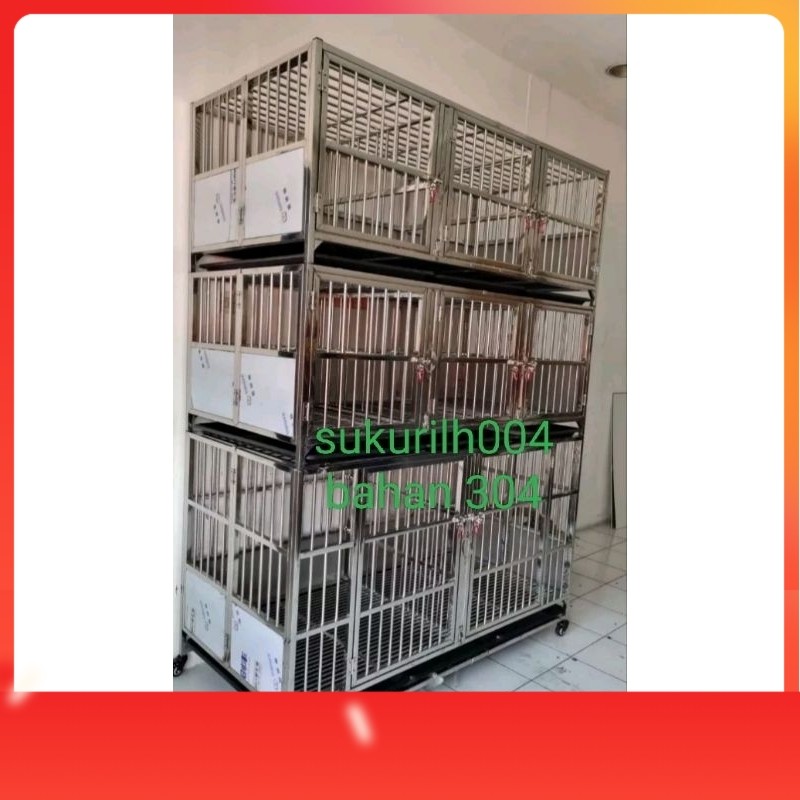 kandang anjing stainless UK 155x75x215cm /kandang anjing 3 tingkat