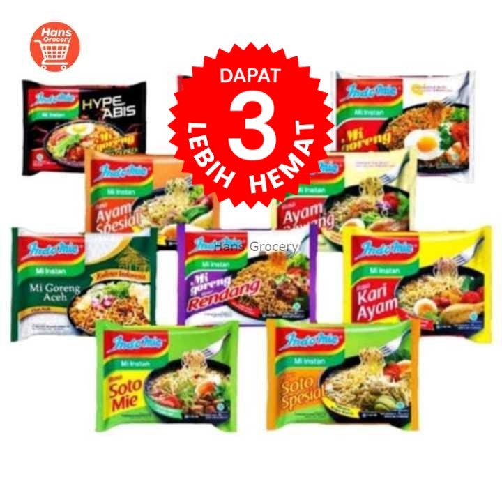

Hans Indomie Mie Goreng & Mie Kuah Instan 85 gram Dapat 3 Bungkus