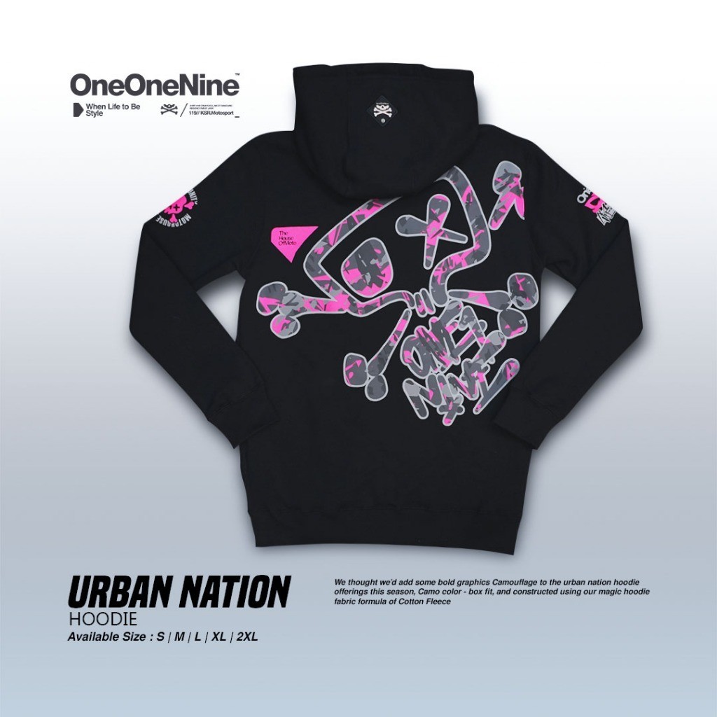 HOODIE URBAN NATION BLACK PINK by ONEONENINE | KSR ONEONENINE