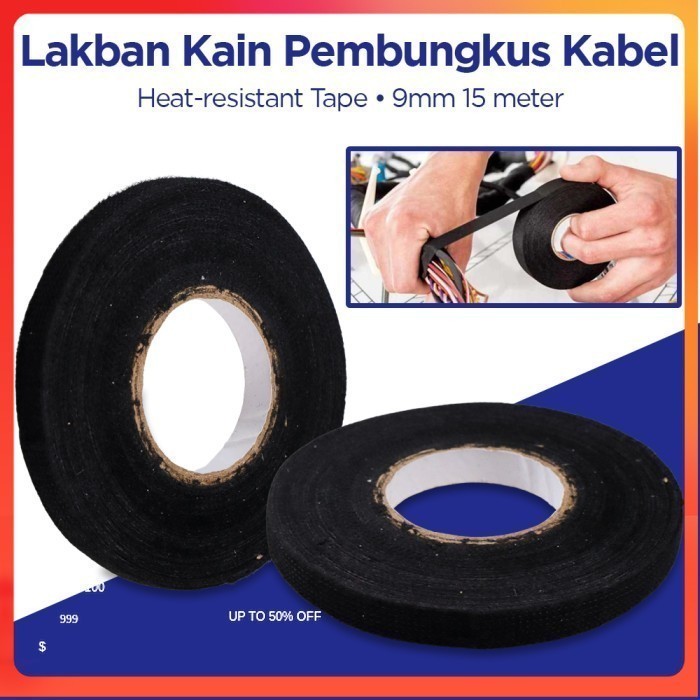 

Lakban Kain Pembungkus Kabel Tape Heat-resistant 15M 9mm - Black