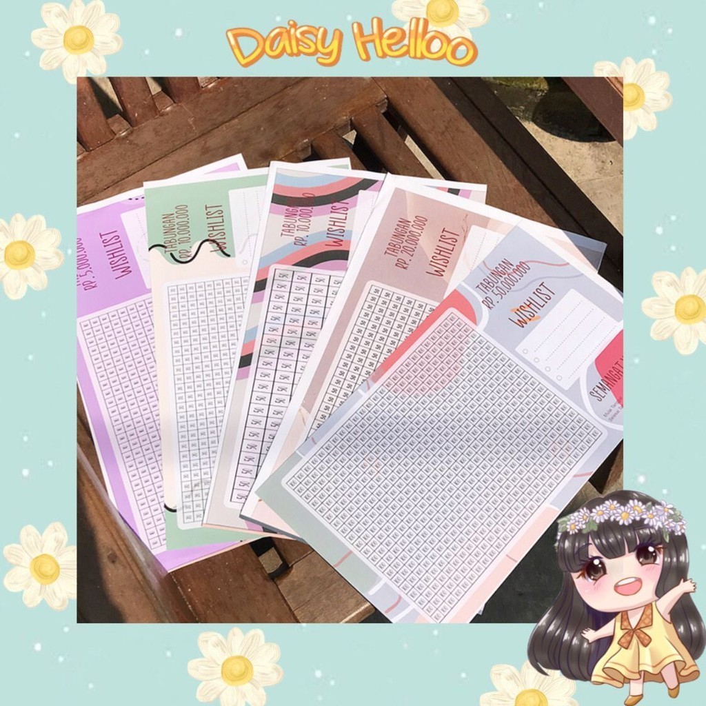 Lembaran Kertas Celengan 20x10cm Target 10-50juta Pecahan 50-100rb Kaleng Buka Tutup Permanen Tabung