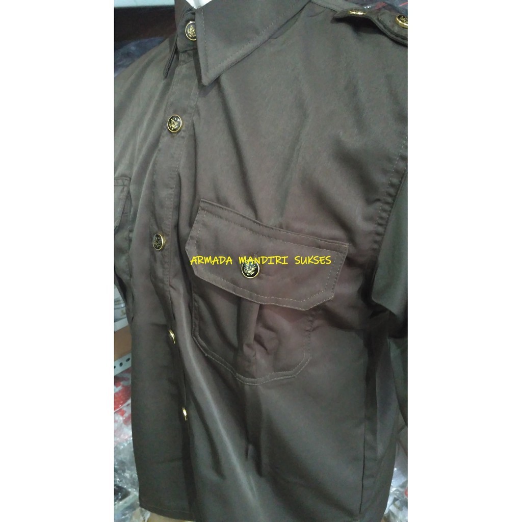 Setelan Seragam Safari hitam coklat tua Security Satpam Sopir - Baju Safari bahan twist