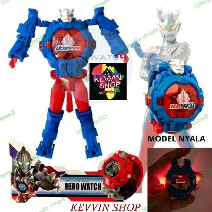 promo ✨ -JAM TANGAN ROBOT ANAK KARAKTER ULTRAMAN BISA JADI ROBOT+NYALA LAMPULED - Biru
