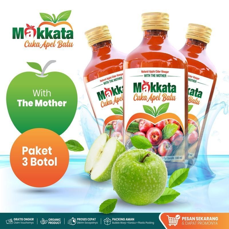 

Paket 3 Botol Cuka Apel Makkata With The Mother Organic BPOM