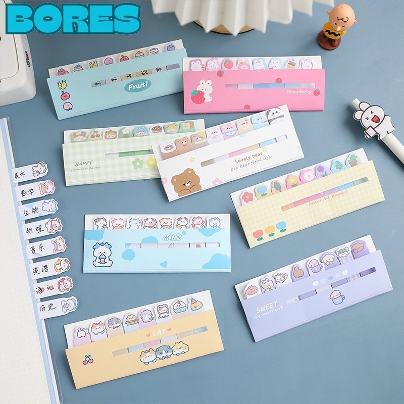 

BORES Pembatas Buku Karakter Hewan Lucu Penanda Buku Stationery Memo Pad Convenience Cute 8 IN 1 Sticky Notes Karakter 8IN1 Tempelan Kertas Catatan 120 Lembar