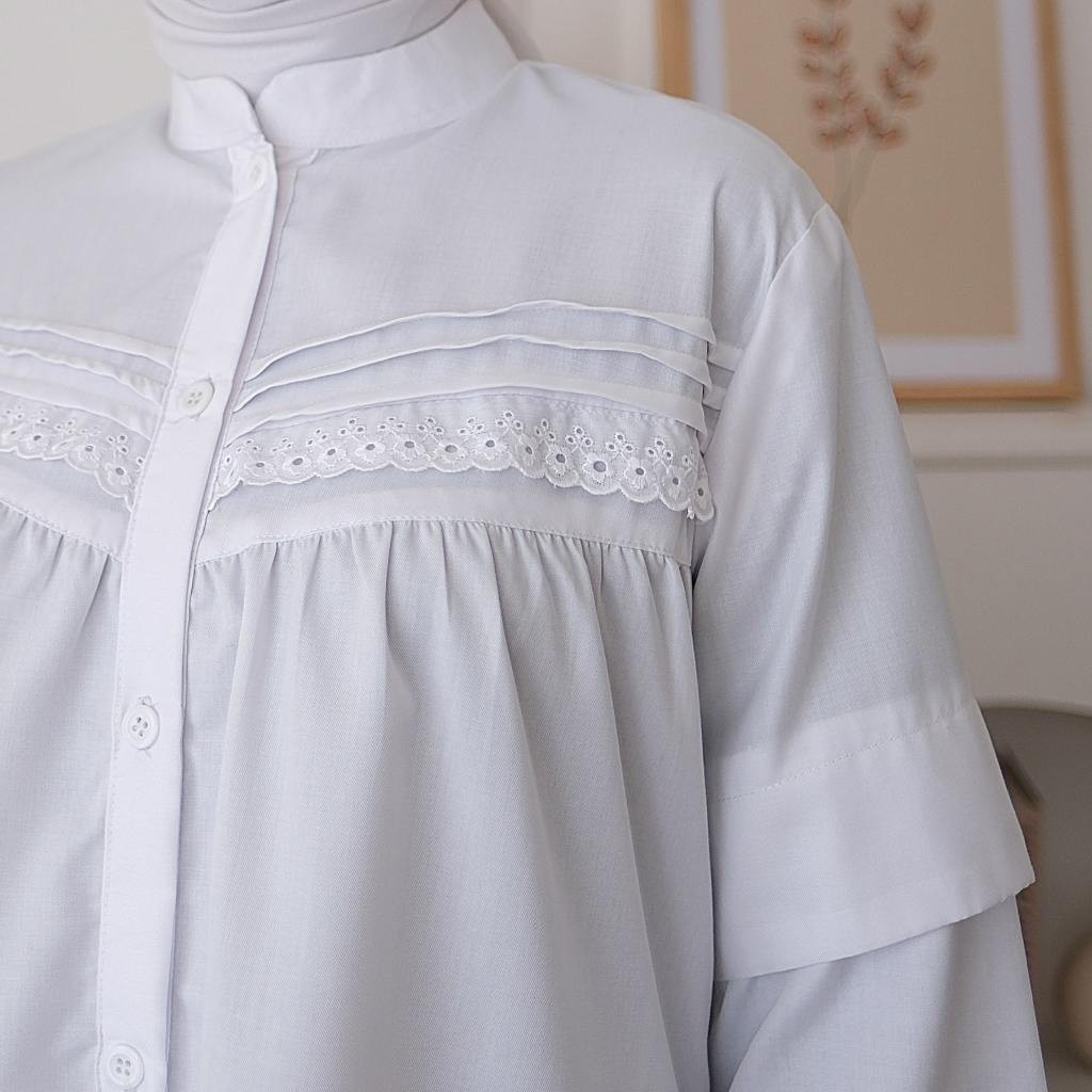 Seenaoutfit - BS 017 Blouse Putih PNS Putih Terlaris Atasan Baju Putih Wanita Kerja Kombinasi Renda 