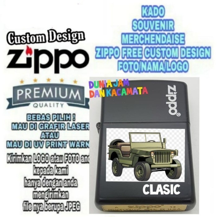 TERMURAH Zippo costum printing sinar UV gambar mobil Jeep militari