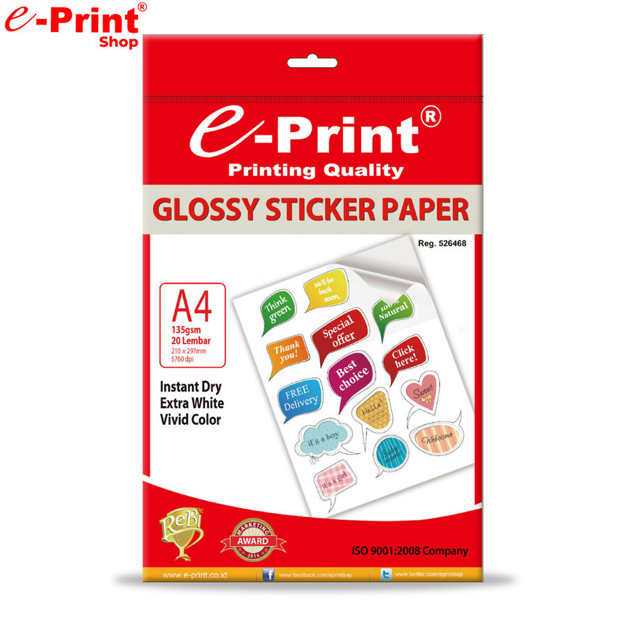 

E-Print Glossy Sticker Paper A4 / Kertas Stiker Label Glossy A4