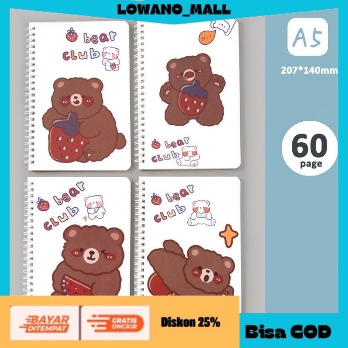 

[[LOWANOMALL6]] TERLARIS Buku Tulis Catatan Spiral A5 Notebook Memo Buku Note Korean Style Lucu BEARY COD