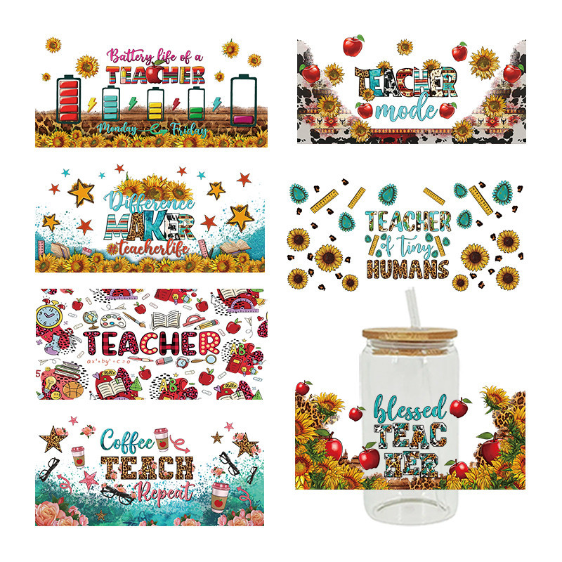 

Cartoon Flowers UV DTF Wrap Transfer Sticker For 16Oz Glass Cup Sticker Print Waterproof Clear Smooth Diy Easy To Use D7790