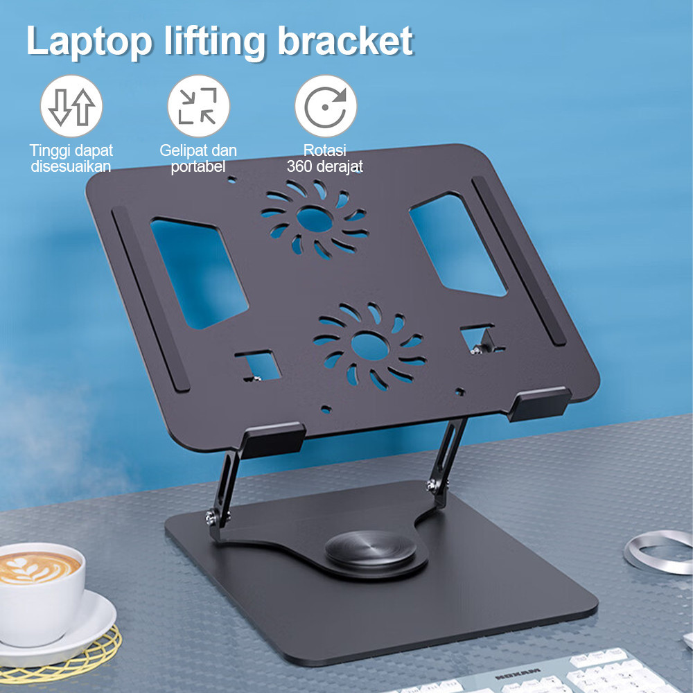Stand laptop aluminium/dudukan laptop kipas/dudukan laptop/Aluminium Portable Fan Cooling Rotasi 360