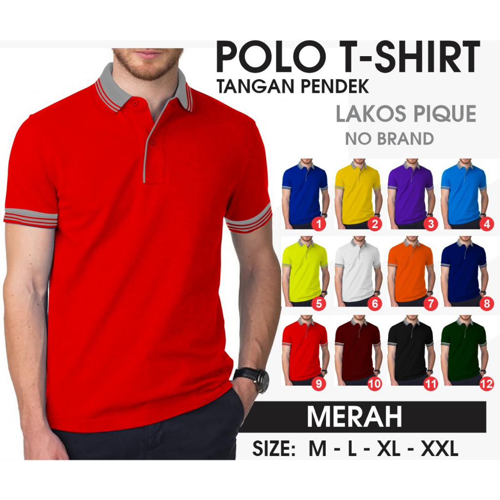 KAOS POLO SHIRT LENGAN PENDEK KERAH KOMBINASI BAJU PRIA WANITA POLOS WARNA XL HITAM PUTIH COKLAT KUN