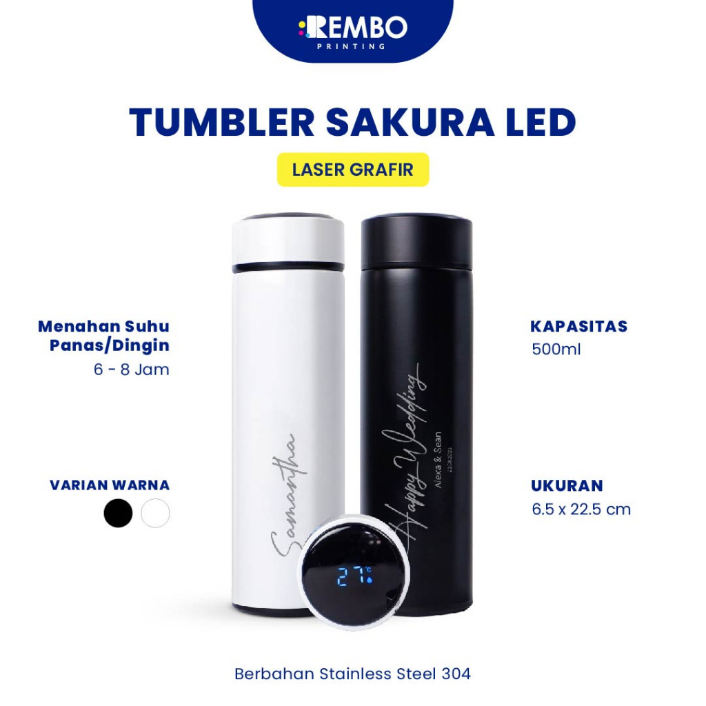 Tumbler Custom Smart LED Laser Grafir/Print Grafir Nama/Logo/Karakter Souvenir Tumbler/Promosi Murah