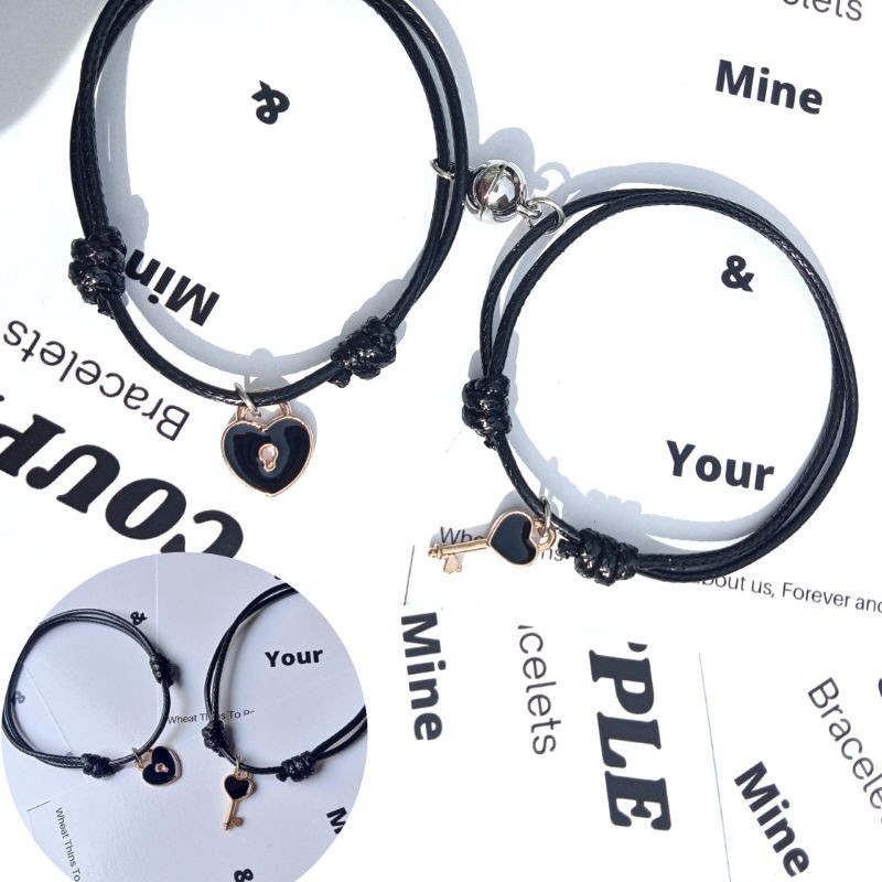 Gelang Gembok Kunci | Couple Gelang Gembok Kunci Kode Hitam | Gelang Couple Magnet