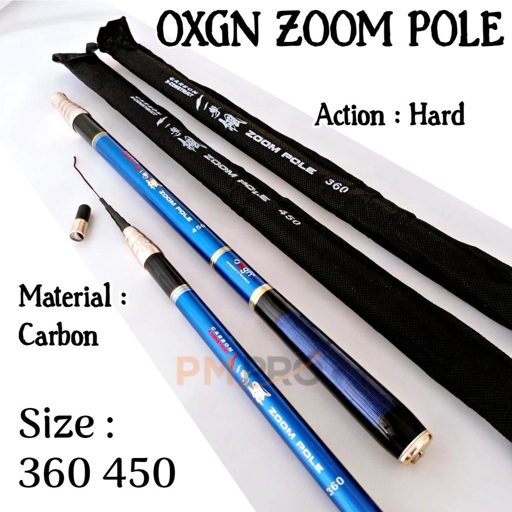 Joran PancingTegek Oxgn Zoom Pole 360 450 Carbon x contruct Ruas Pendek Action Hard Ringan Kaku