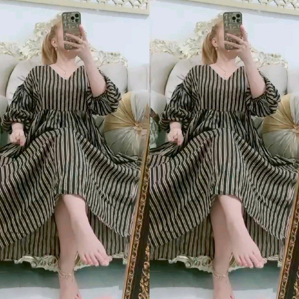 Dress Wanita Inara Rimbaa Katun Rayon Lengan Balon Tali pinggang Gln