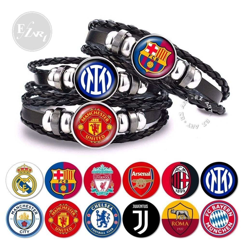 Gelang Logo Club Bola Eropa Tali Kulit Kepang Multilayer Bisa Request Custom Gambar [EZArt]