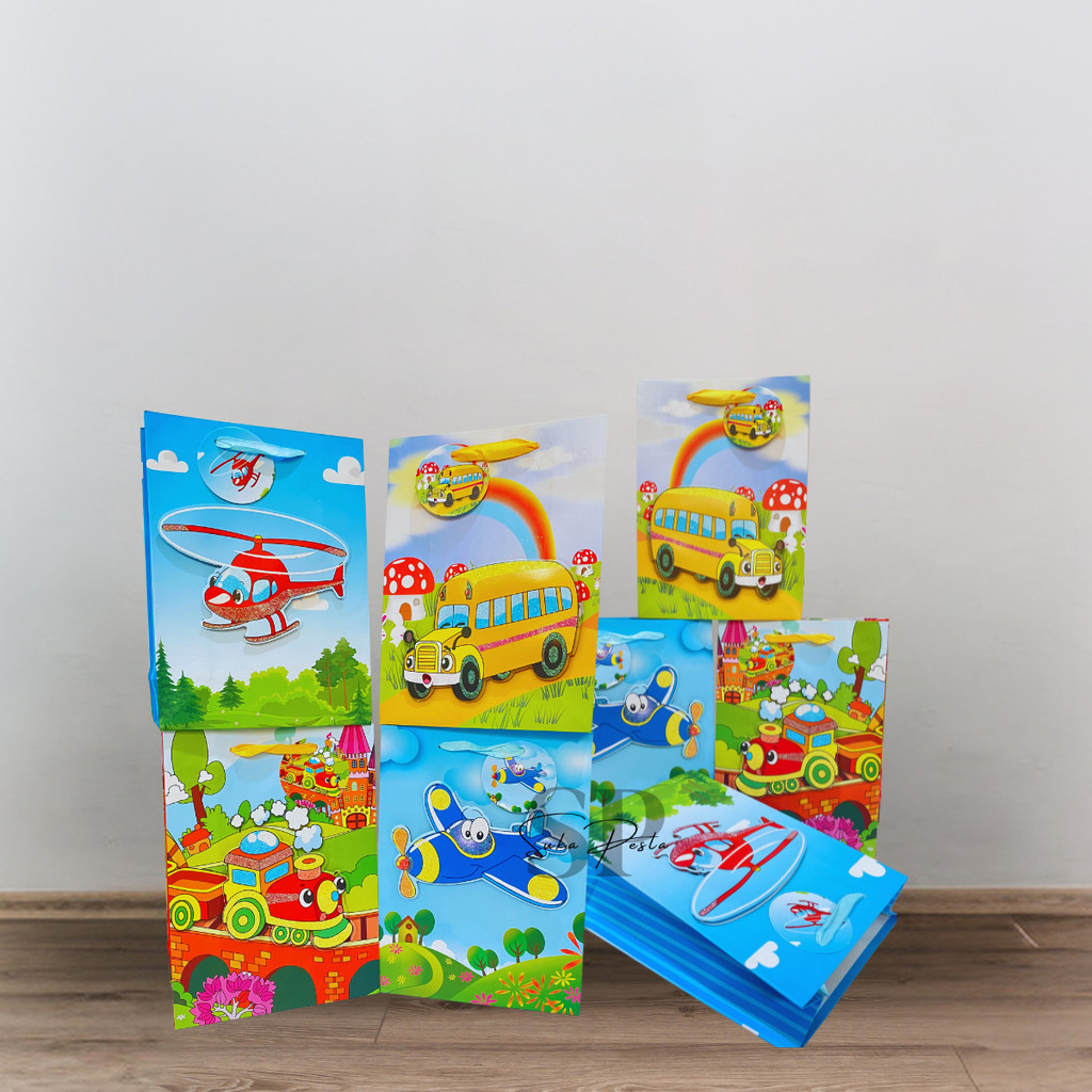 

Paper Bag Ultah Kado Motif 3D Glitter Karakter Kendaraan Mobil / Tas Kado Ulang Tahun Anak / Goodie Bag