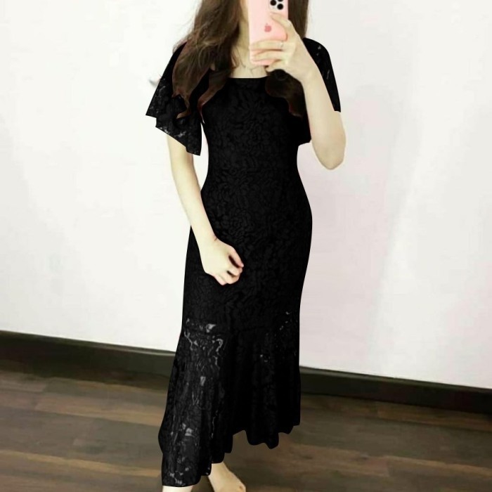 Dress Sister hitam Baju kondangan dres pesta wisuda brukat