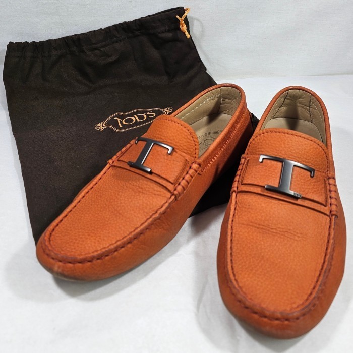 Tod's authentic Nubuck city gommino driving shoes genuine leather orange sepatu pria loafers kulit a