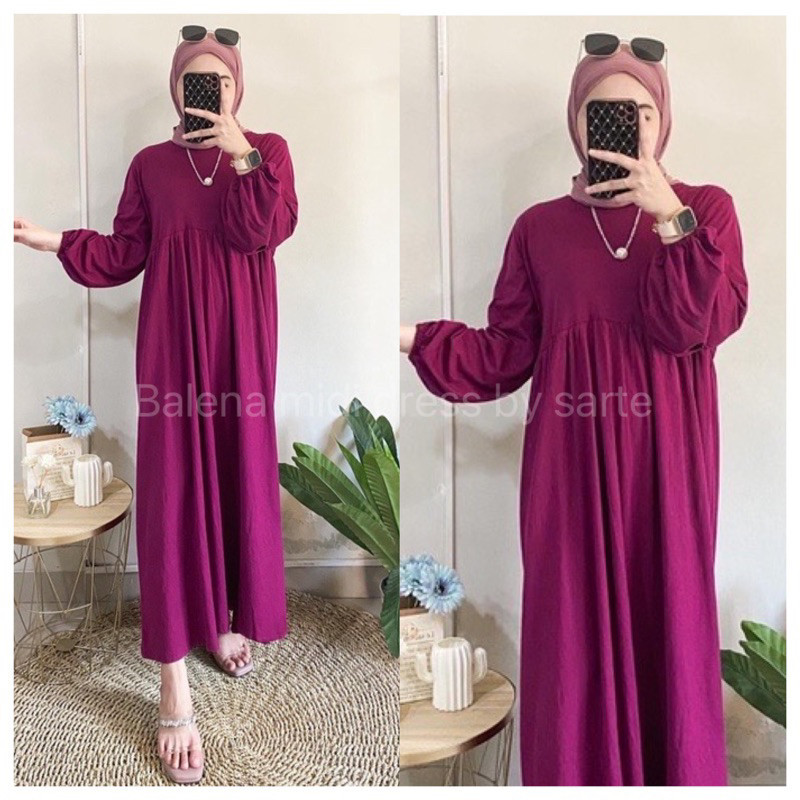 Balena Midi Dress Kaos Polos Kekinian Lengan Panjang By Sarte Dres Jumbo Big Size  Bahan Cotton Comb