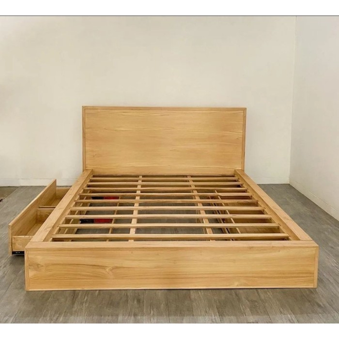 Dipan Tempat Tidur Laci 160x200 Kayu Jati Solid