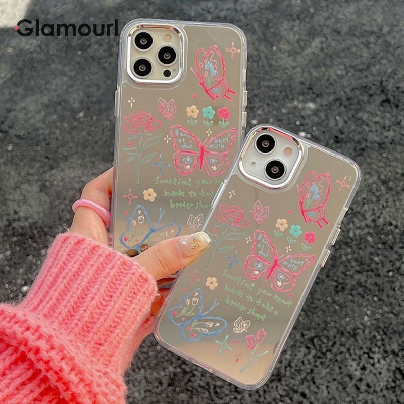 Kawaii Spiegel Mirror Case iPhone 11 13 XR XS 7Plus 8Plus Untuk Casing HP Phone Case-GL