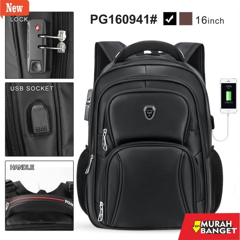 Tas Ransel Pria Kekinian POLO GLAD GEM 16 Inch Tas Ransel Kerja Tas sekolah Kunci Usb Port POLO Impo