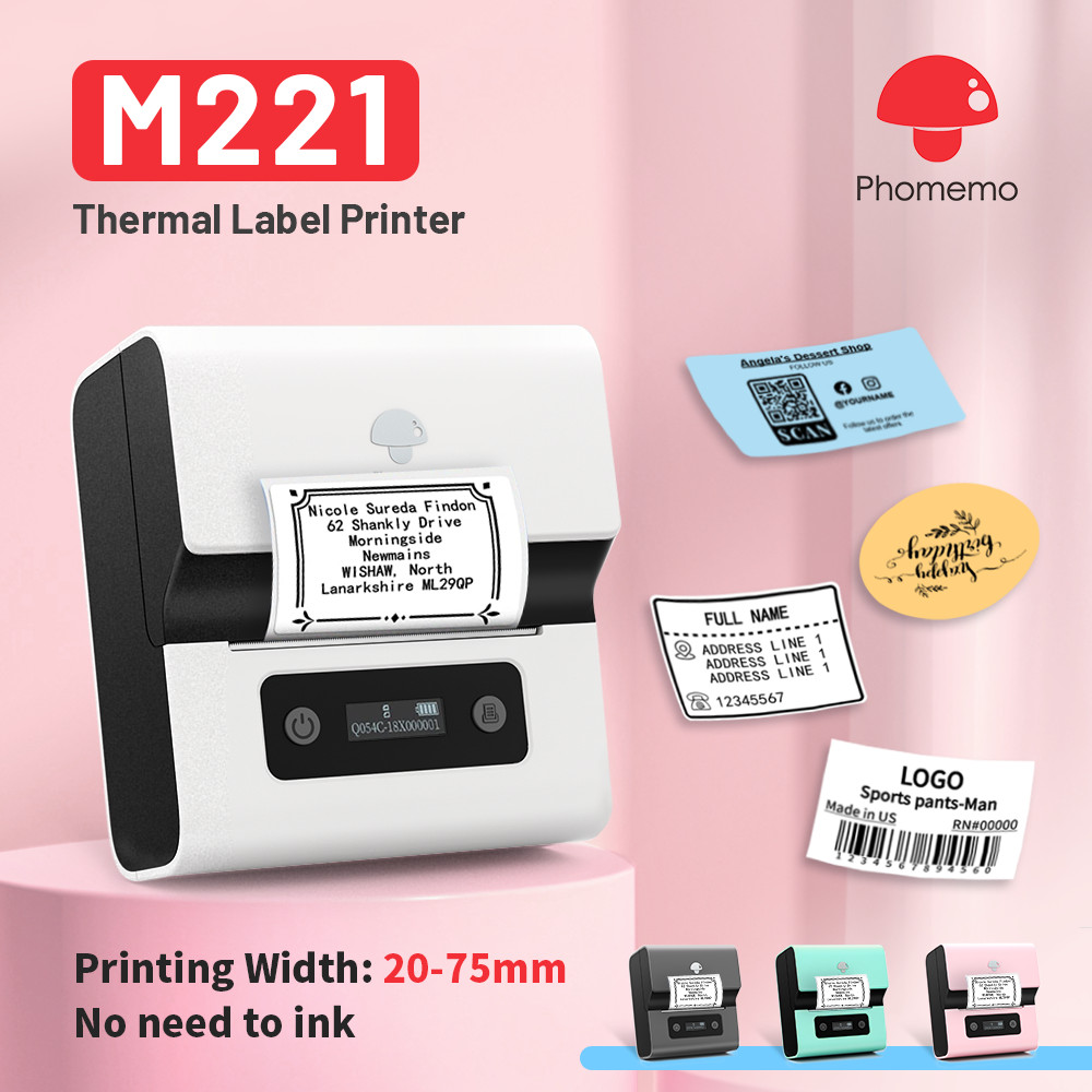 

Phomemo M221 Label Maker 75mm Thermal Label Printer for Barcode Address Labeling Mailing File Folder Labels