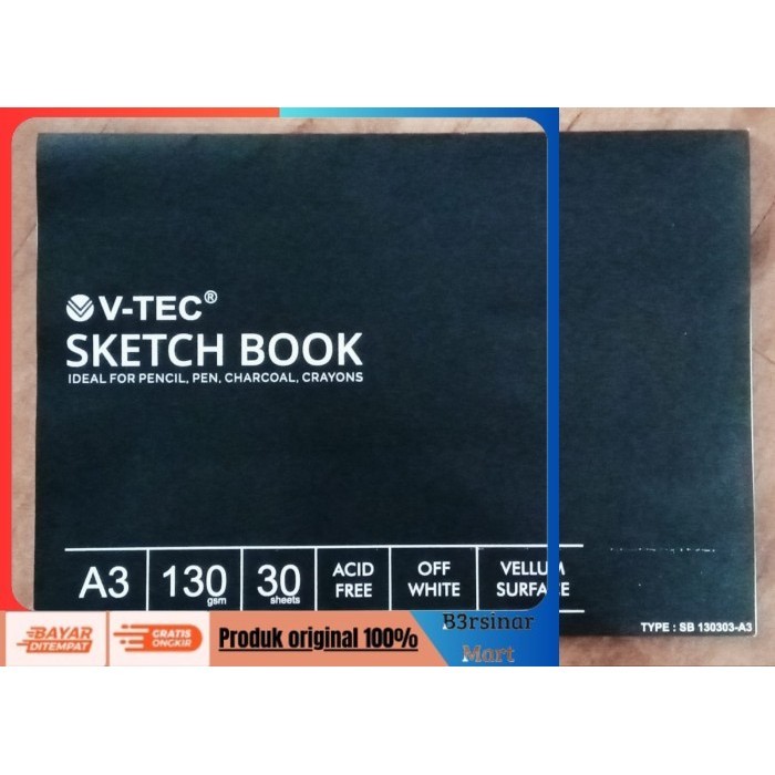 

[KUALITAS TERBAIK] SKETCH BOOK V-TEC 130 GSM OFF WHITE VELLUM SURFACE SB-130301-3 - SB130301 A5