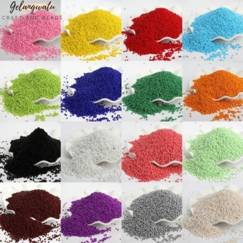 HIASAN MANIK MANIK PERMATA 10gr Manik Mote Pasir Payet 3mm 2mm  8/0 12/0  Warna Doff Bahan Kerajinan