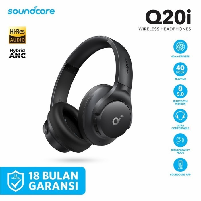TERJAMIN Soundcore Q20i with Hybrid ANC Headphone Q20i - Hitam