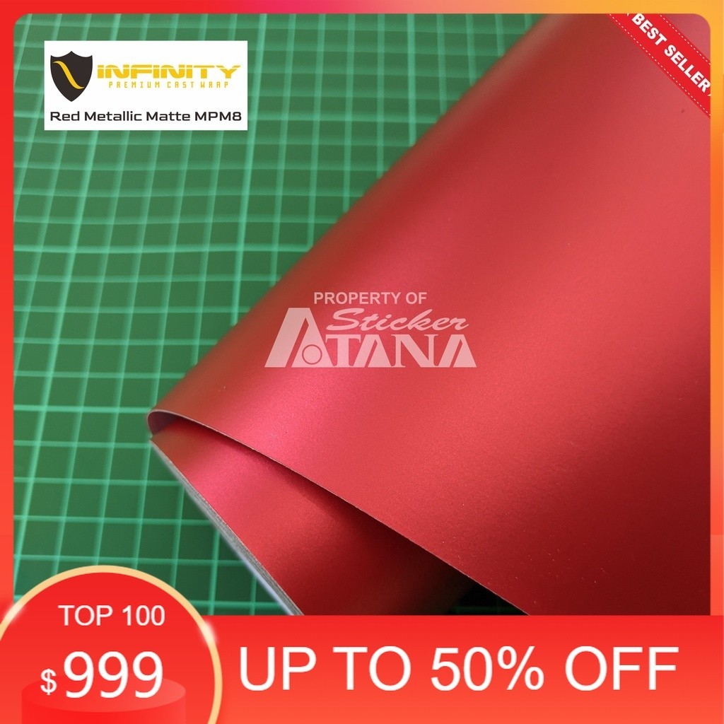 Skotlet Merah Doff Metalik Scotlet Infinity Satin Dop Stiker Matte Meteran Sticker Body Sepeda Mobil