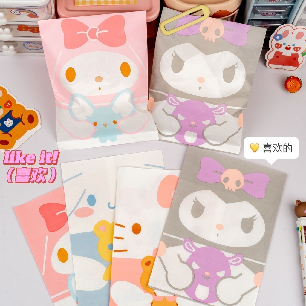 

(DELIN) Sanrio Printed Paper Bag Flat Kantong Kertas Serbaguna Packaging Motif Cinnamoroll Kuromi Melody Hello Kitty Kantong Seal Sanrio