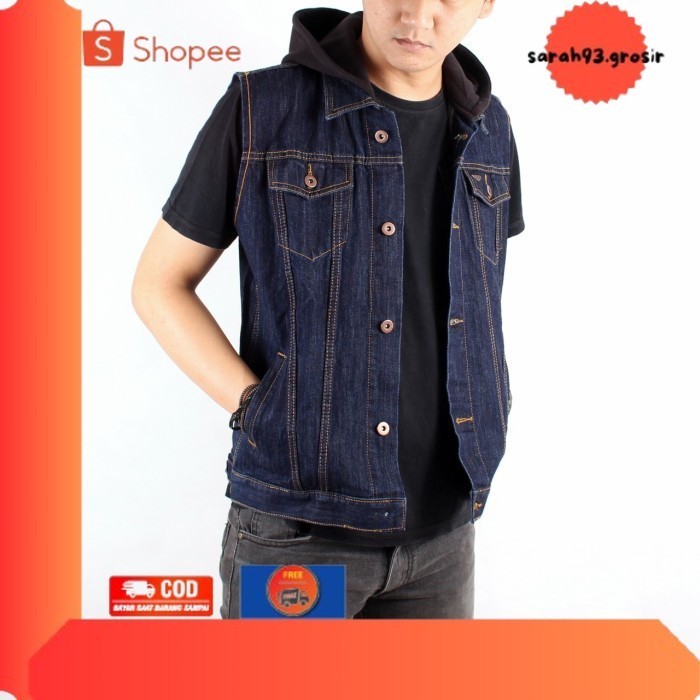 ✨BESTSELLER✨ -JAKET ROMPI JEANS HOODIE/ JAKET JEANS HOODIE/ ROMPI JEANS PRIA - Indigo