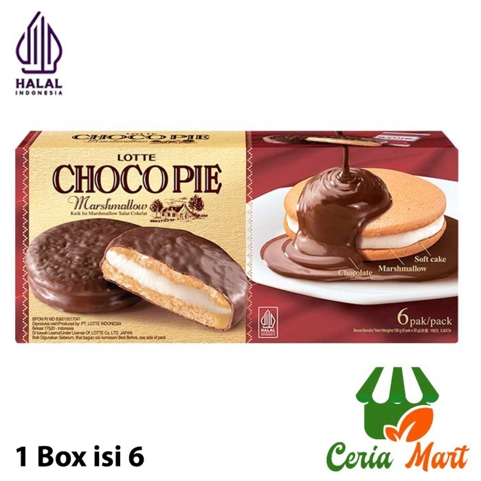 

Lotte Choco Pie Marshmallow Box 6s Pai Sandwich Coklat Lembut isi Krim