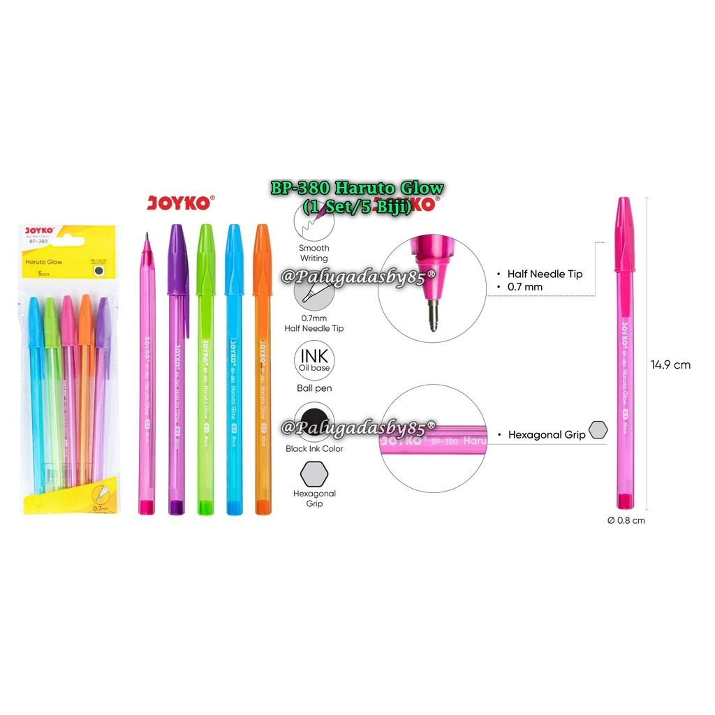 

(1 Set Isi 5 Biji) GROSIR Bolpen JOYKO BP-380 Haruto Glow 0.7 mm / Ball Pen Pulpen Pena Joyko BP-380