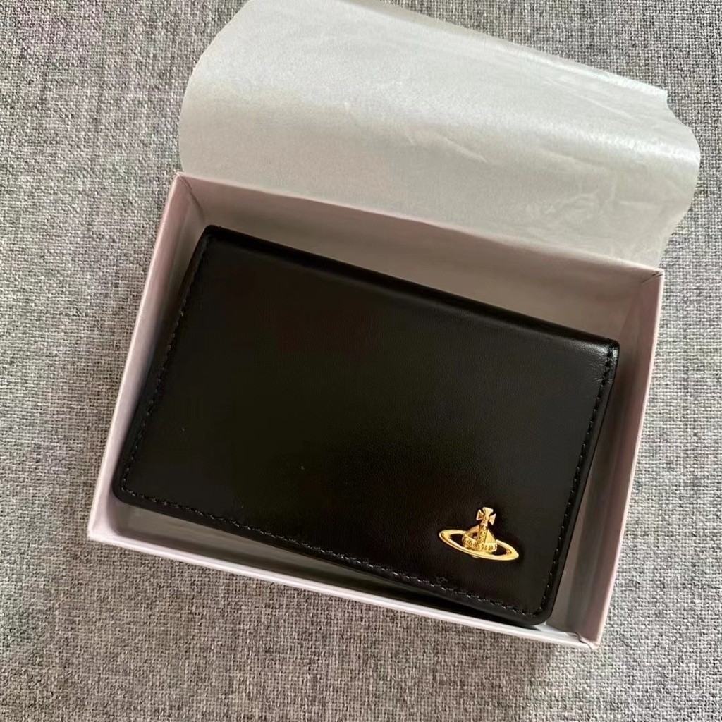 Tas Kartu Retro Vivienne Westwood Baru Dompet Kulit Sapi Logo Saturnus Kapasitas Besar Tempat Kartu 
