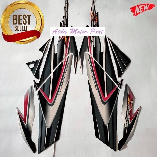 Striping Stiker Polet List motor honda supra x 125 d 2006 2007 hitam silver list body standar model 