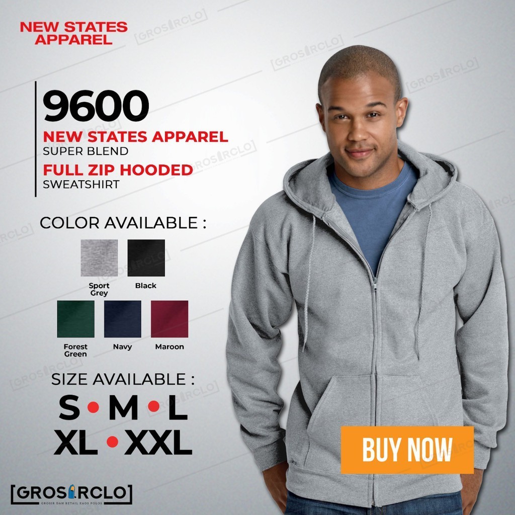 Grosir  JAKET POLOS NSA New States Apparel JAKET ZIP Hoodie 9600 Original Murah S M L XL 2XL// JAKET