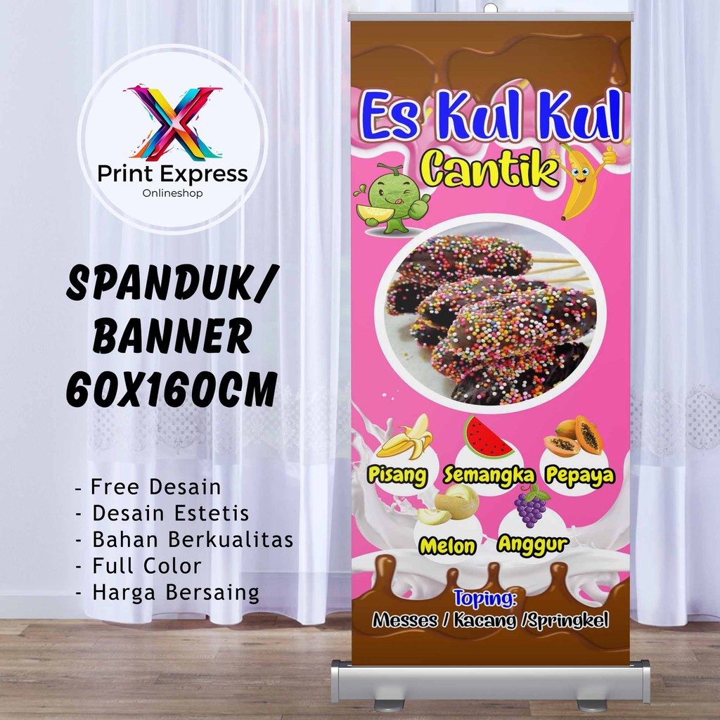 Cetak Spanduk Street Food Es Kulkul Cantik Pisang 60x160 Cm Bisa Rekues Free