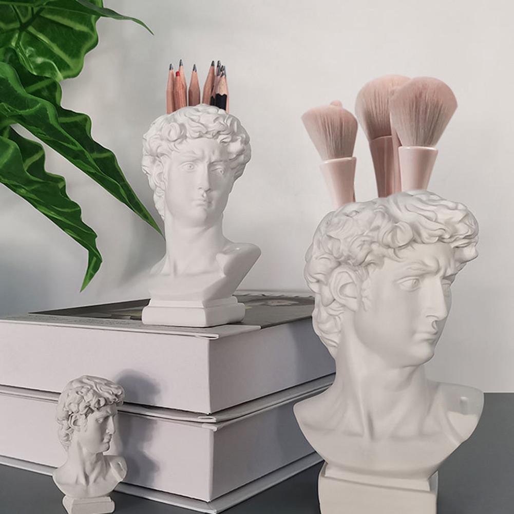 

Pen Holder Resin David Statue Miniature Figurine Portrait Make-up Brush Storage Box Flowerpot Table Desktop Organizer Home Decor