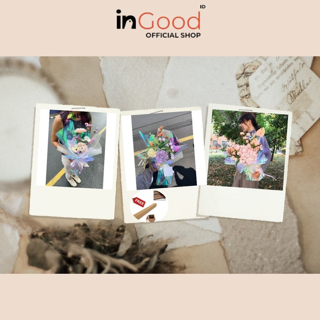 

IN GOOD - FL35 HOLOGRAM LEMBARAN Plastik OPP holographic rainbow transparent pelangi kertas bunga wrapping paper